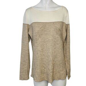 St. John Womens Boat Neck Wool Blend Knit Sweater, Long Sleeve, Quiet Luxury, M